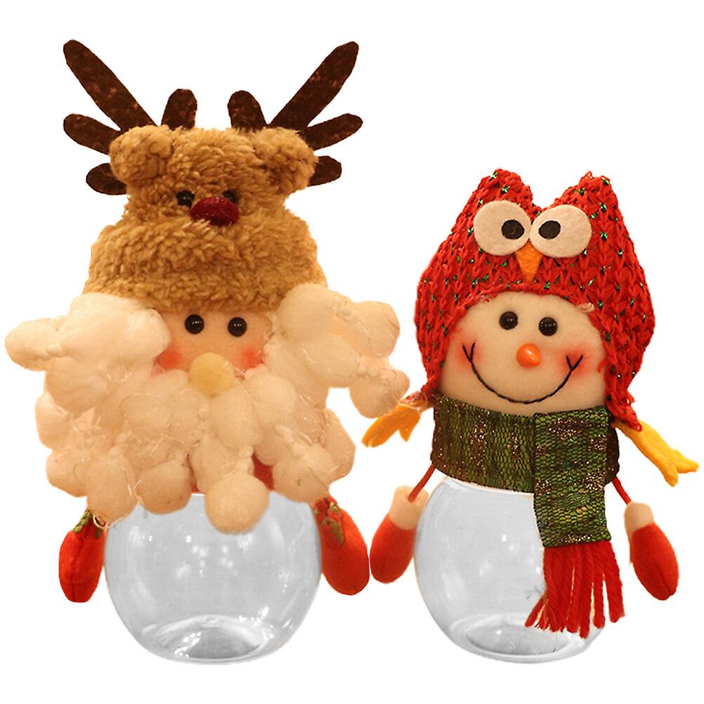 2pcs Christmas Snowman Candy Bottle Santa Clause Candy Cookie Jar Candy Container