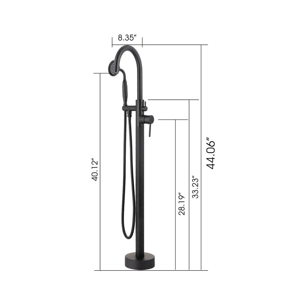 Miscool Forest 2-Handle Floor-Mount Roman Tub Faucet with Round Hand Shower in Matte Black SHMSH10C515MBL