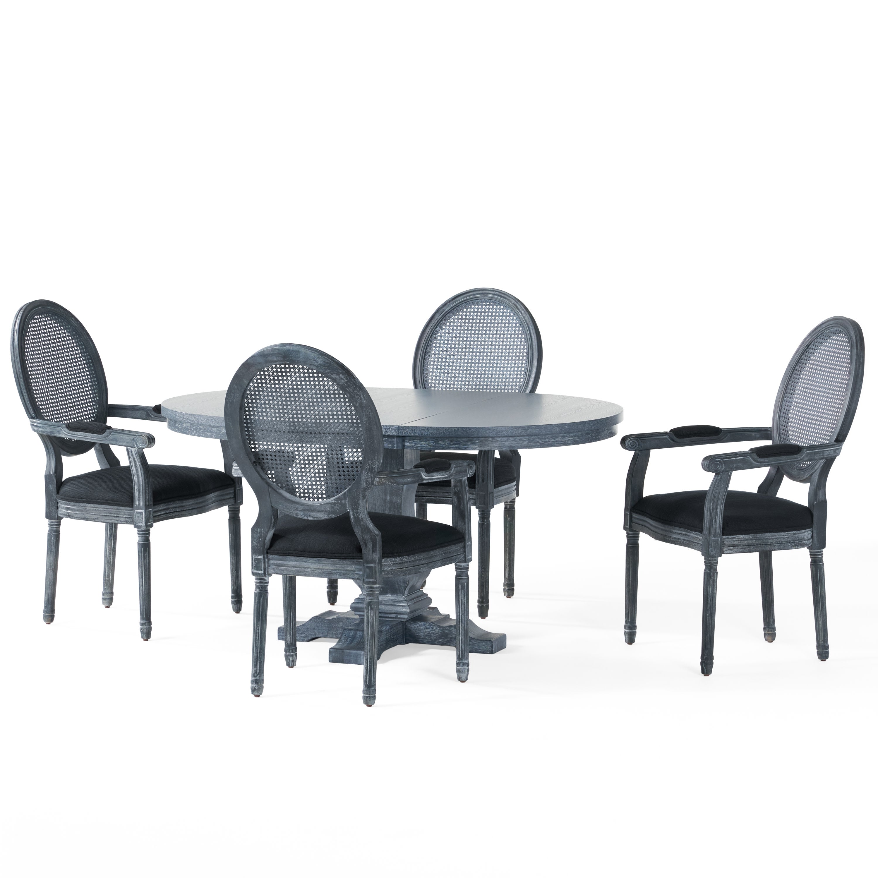 Ismay French Country Wood and Cane 5-Piece Expandable Oval Dining Set