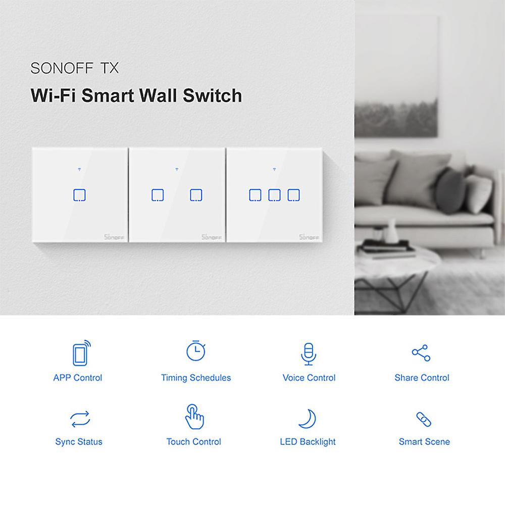 White 3 Gang Sonoff T1eu3c-tx 3 Gang Smart Wifi Wall Light Switch 433mhz Wireless Control Rf Remote Controller App/touch Control Timer Eu Standard Pan