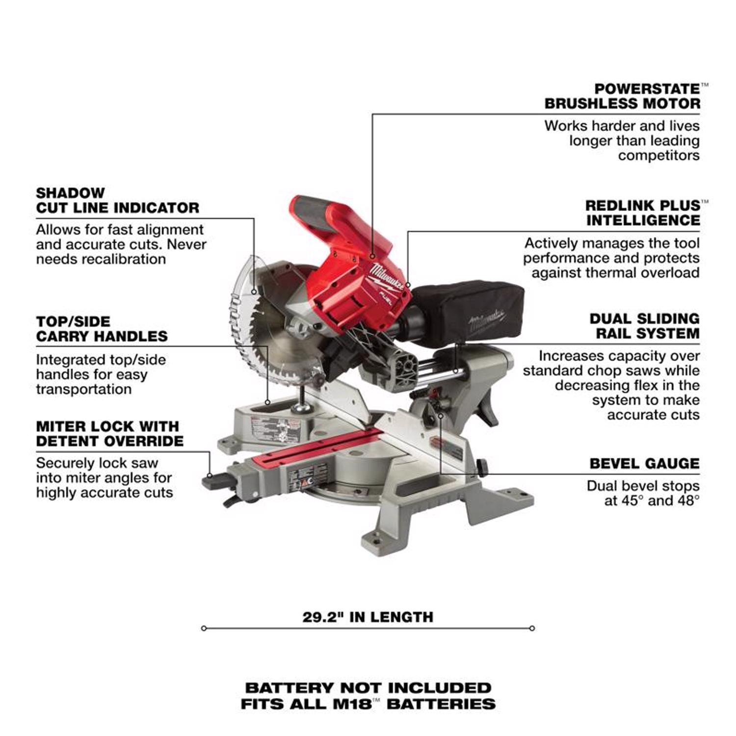 MW M18 FUEL 18 V 7-1/4 in. Cordless Brushless Dual-Bevel Sliding Compound Miter Saw Tool Only