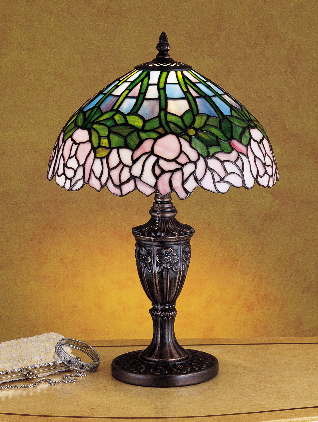 Meyda Tiffany 30343 Stained Glass / Tiffany Accent Table Lamp From The Cabbage Rose