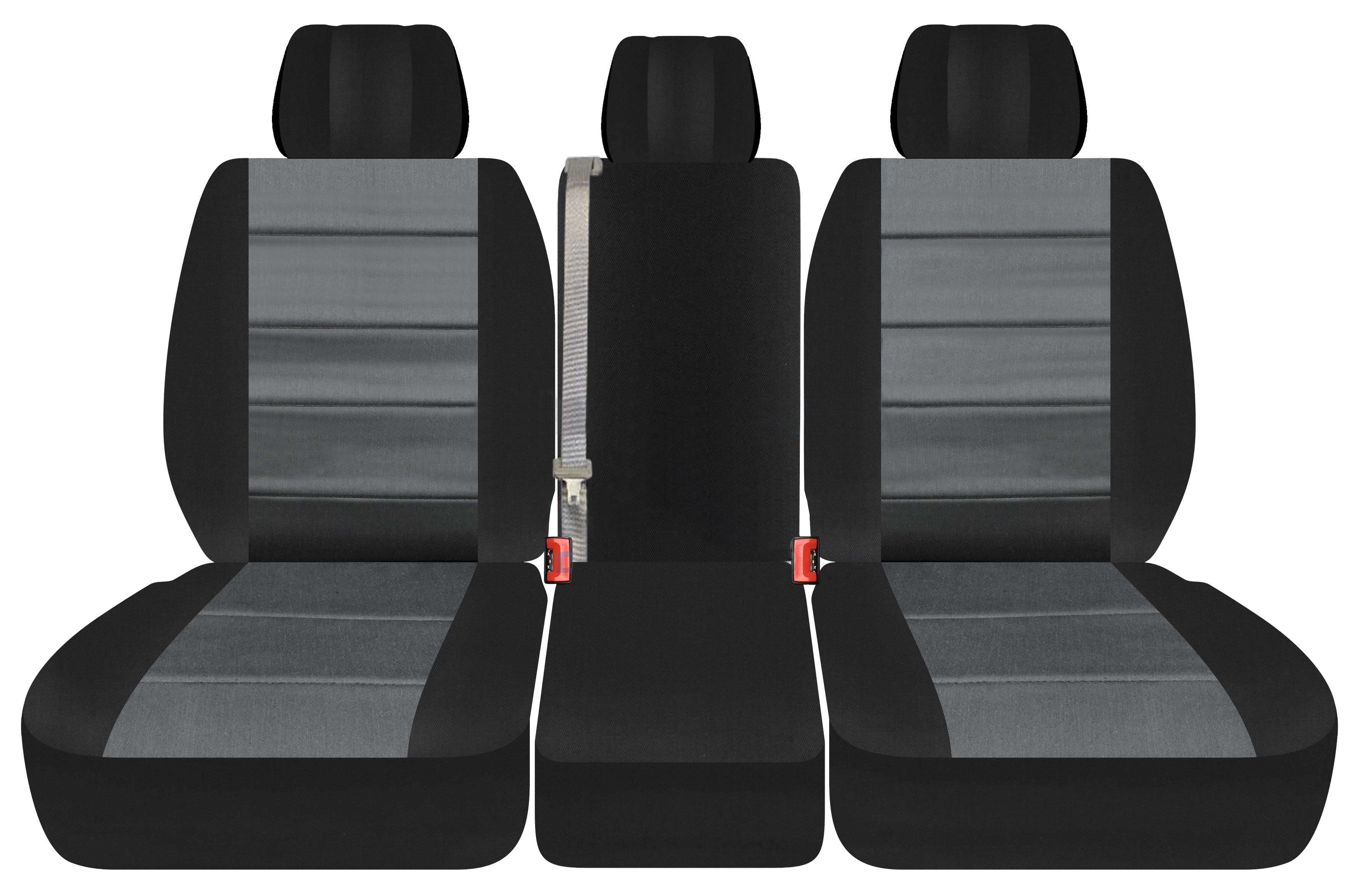 T162-Designcovers Compatible with 2011-2014 Ford F-150 Two-Tone Truck Seat Covers (Front 40/20/40 Split Bench) w 3 Headrests， Opening Console: Black and Charcoal Velour