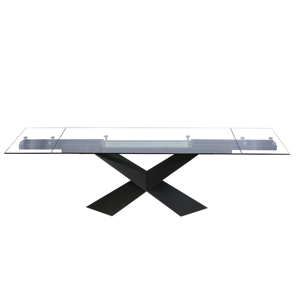 DAVEE Extendable Dining Table with Clear Glass Table Top   106.3*35.43*29.53