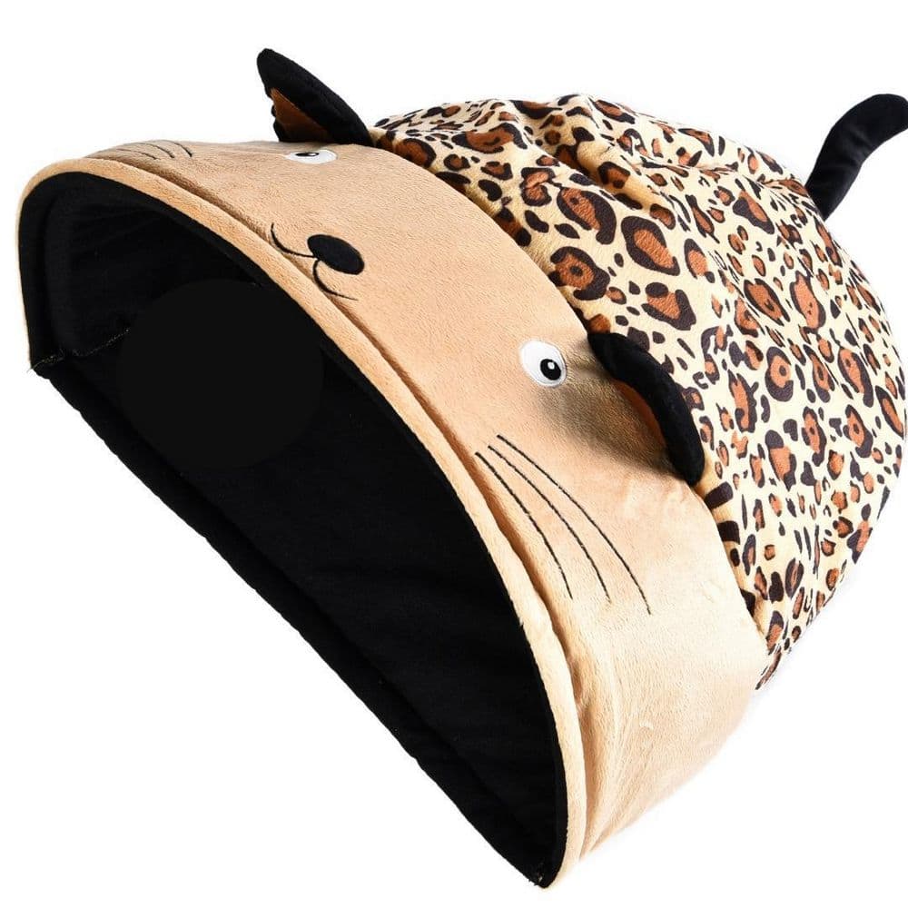 CAT CRAFT Plush Cave Cat Bed with Crinkle Sound, Cheetah 40533