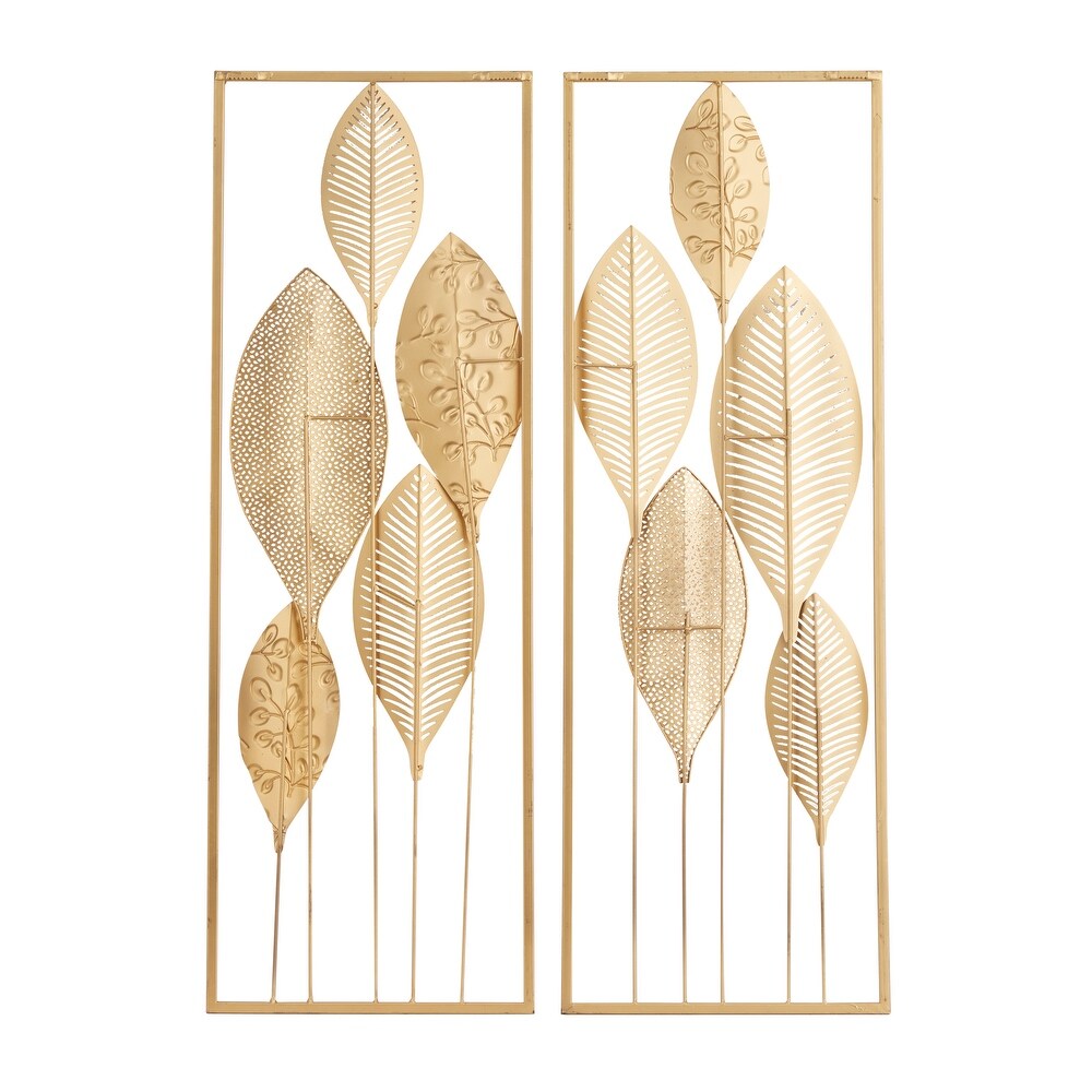 CosmoLiving by Cosmopolitan Gold Metal Tall Cut Out Leaf Wall Decor with Gold Frame (Set of 2)