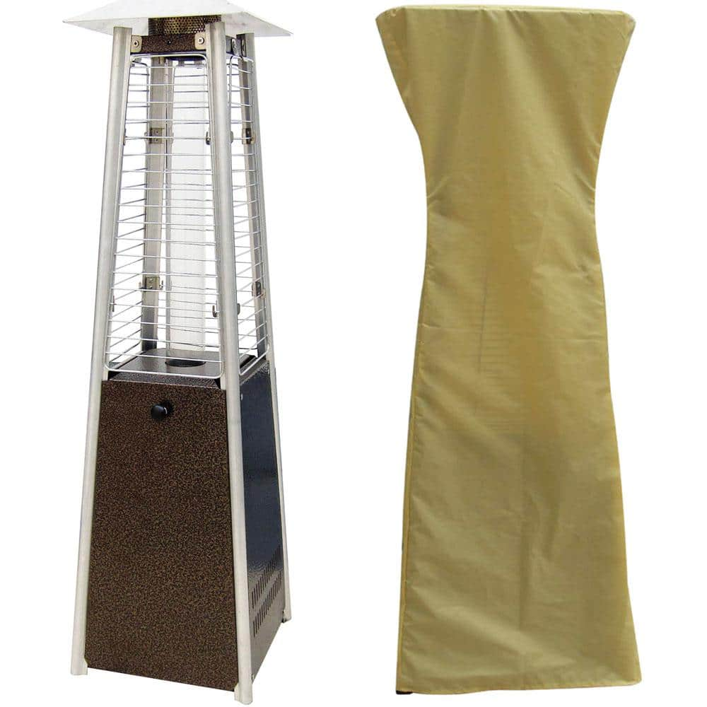 Hanover 9500 BTU Hammered Bronze Mini Pyramid Tabletop Propane Patio Heater with Weather-Protective Cover HAN0202HB-CV