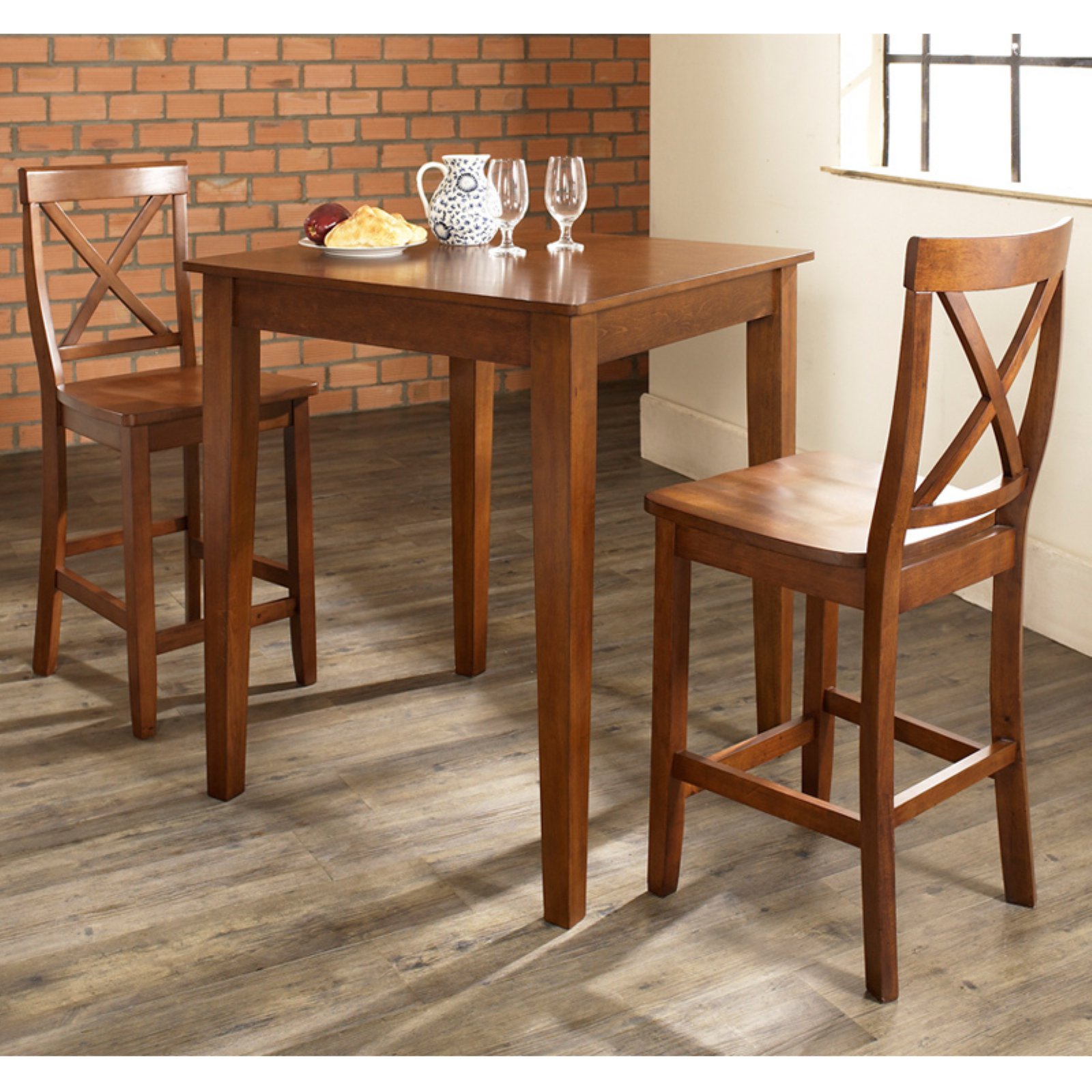 Crosley 3-Piece Pub Dining Set with Tapered Leg and X-Back Stools