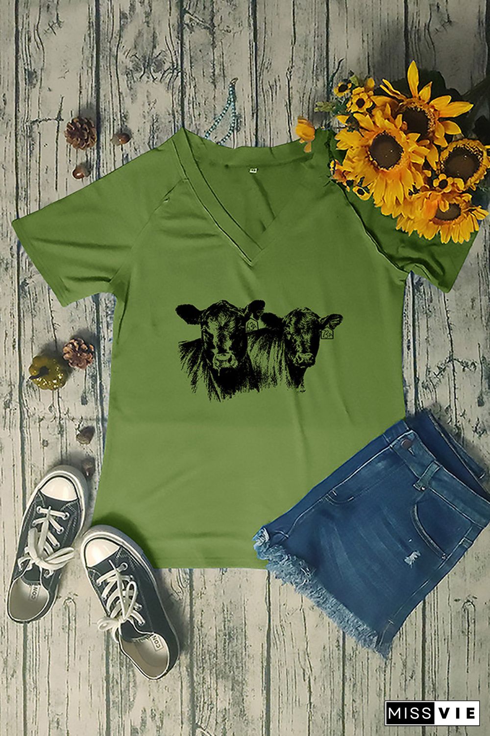 Cow V Neck Graphic Tee