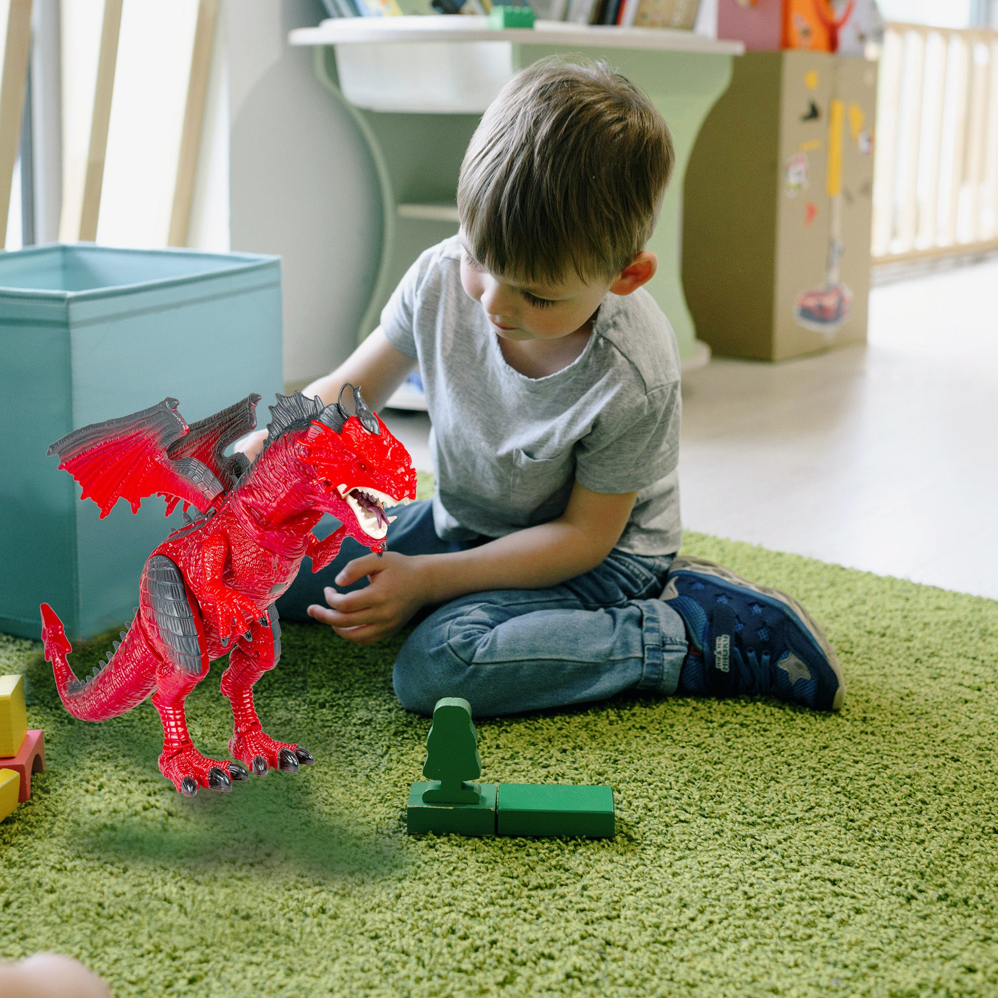 Contixo Remote Control Infrared RC Dragon Dinosaur Toy for Kids， Fire Breathing Smoke Electronic Lights Sounds Eyes Touch Sensors Walking Wing Flipping Kids Toys Gifts Age 3+， DR3