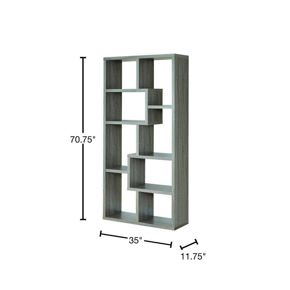 Coaster 71.88 in. Weathered Gray Wood 8-shelf Etagere Bookcase with Open Back 800510