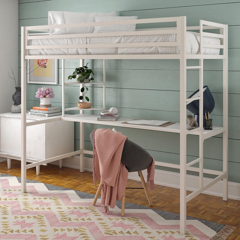 The Novogratz Maxwell Metal Loft Bed with Desk   Shelves