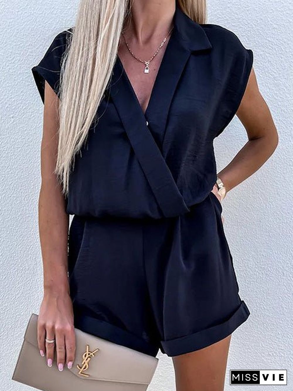 Women'S Jumpsuits Solid V-Neck Sleeveless Casual Jumpsuit