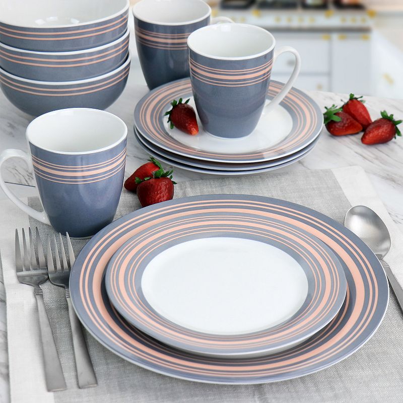 Gibson Home Silver Wind 16 Piece Fine Ceramic Dinnerware Set