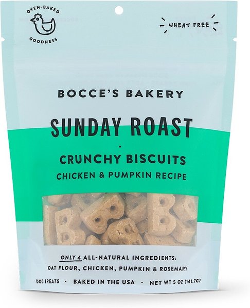 Bocce's Bakery Everyday Sunday Roast Biscuits Crunchy Dog Treats， 5-oz bag