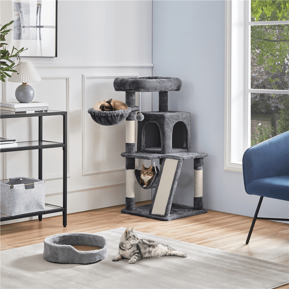 Topeakmart 40-in Cat Tree Tower Medium Cat House with Condo Perch Platform Basket， Dark Gray