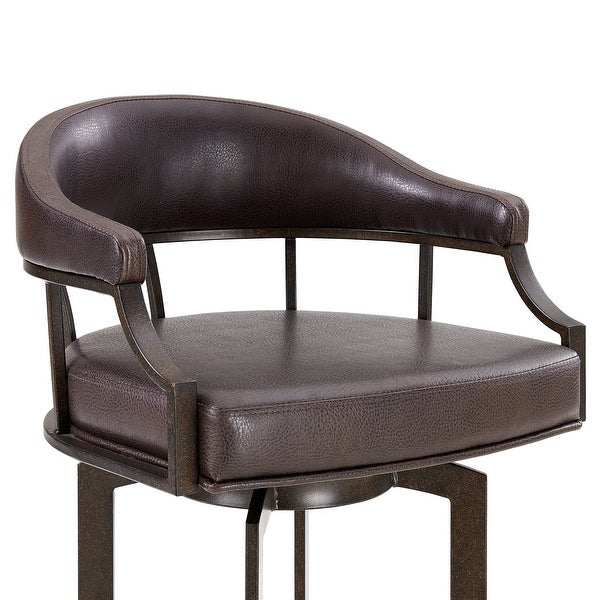 Nuf 30 Inch Swivel Barstool Armchair， Curved Round Back， Brown Faux Leather