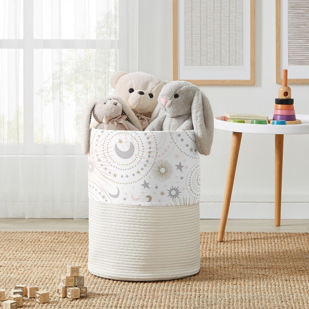 Sweet Jojo Designs Woven Cotton Rope Laundry Hamper Decorative Storage Basket Celestial Pink Gold And Grey