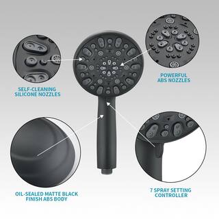 PROOX 7-Spray Patterns with 1.8 GPM 4.72 in. Wall Mount Handheld Shower Head in Matte Black PRBC012MB