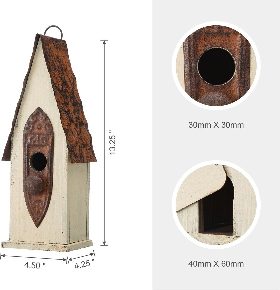 Glitzhome Washed White Distressed Solid Wood Birdhouse