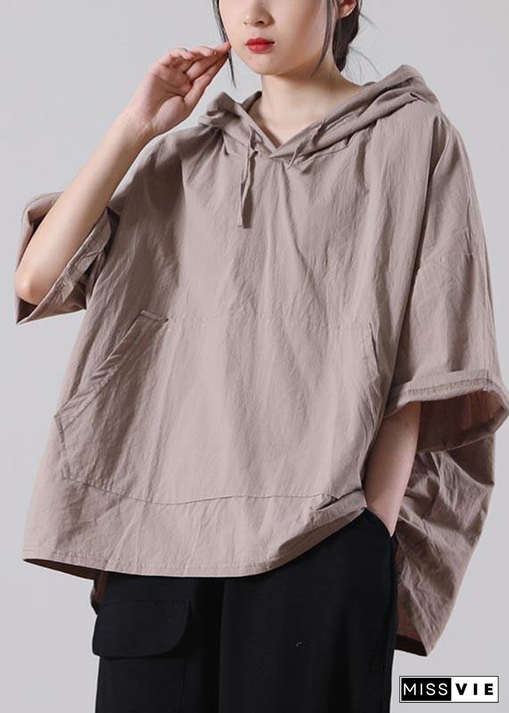 Elegant Khaki low high design Cotton Summer Shirt