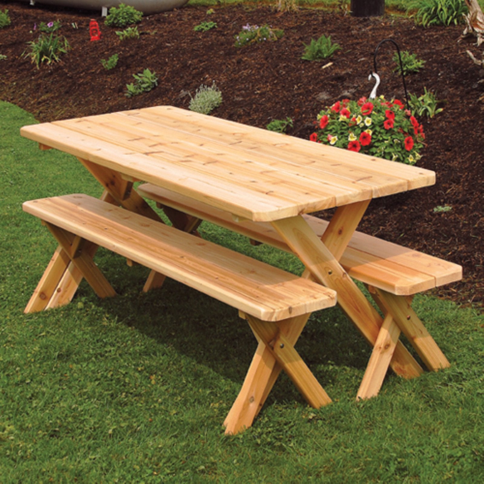 A andamp; L Furniture Western Red Cedar Crossleg Picnic Table with 2 Benches