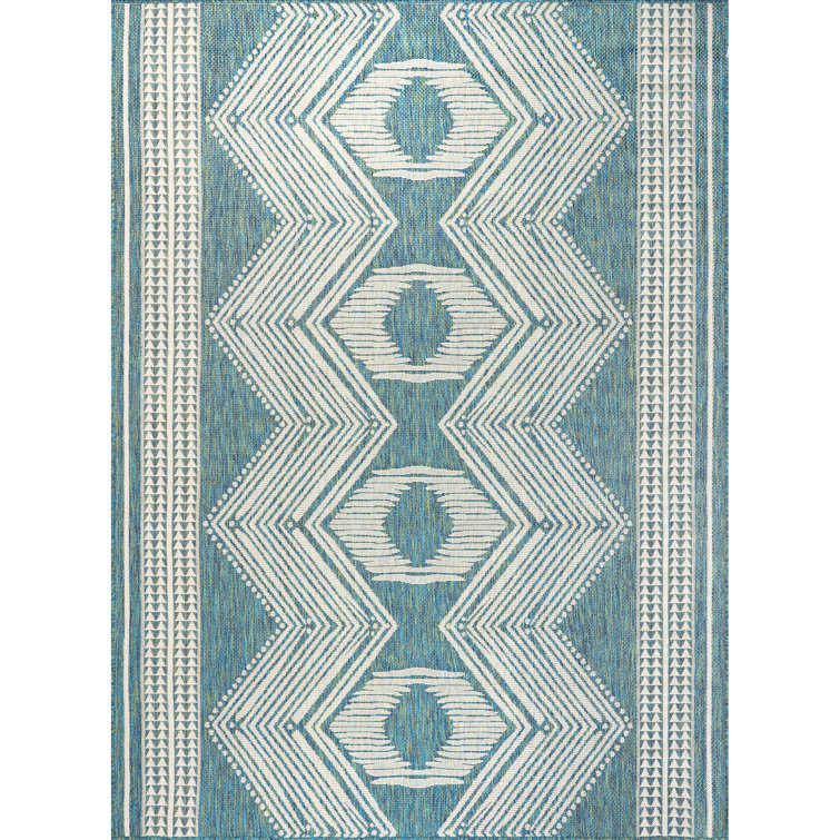 Kendall Geometric Indoor / Outdoor Patio Area Rug in Tan