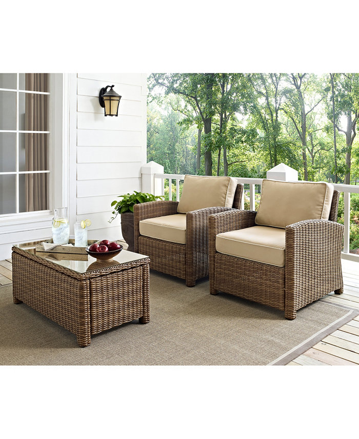 Crosley Bradenton 2 Piece Outdoor Wicker Seating Set With Cushions - 2 Arm Chairs