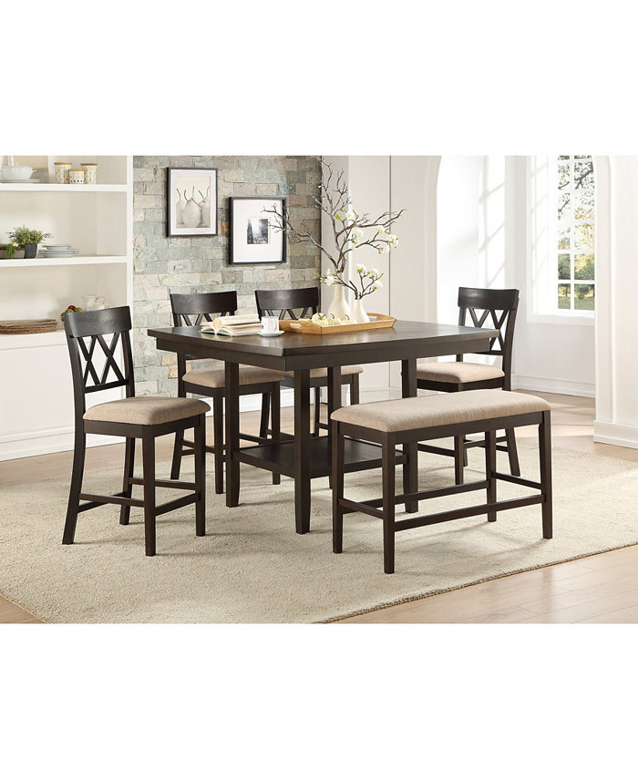 Homelegance Birm 6pc Dining Set (Counter Height Table 4 Double Cross Back Side Chairs and Bench)