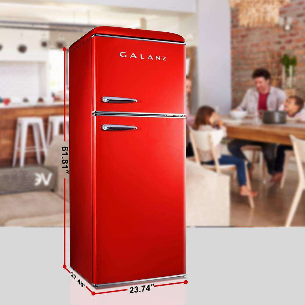 Galanz 10.0 cu. ft. Retro Top Freezer Refrigerator with Dual Door True Freezer Frost Free in Red GLR10TRDEFR