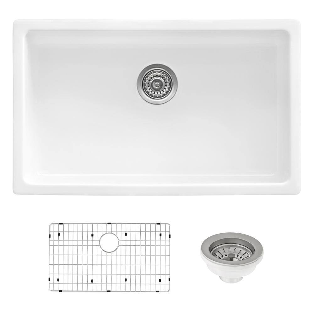 Ruvati 30 in. Single Bowl Dualmount Fireclay Kitchen Sink in White RVL3030WH