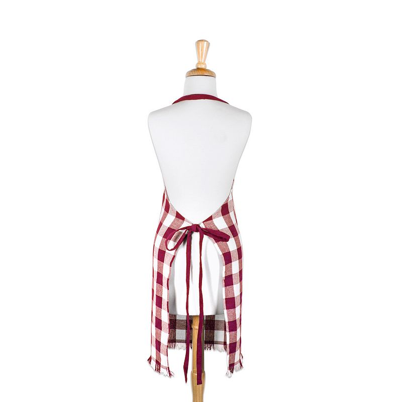 32 Wine Red and White Checkered Adjustable Heavyweight Fringe Chef Apron with Pocket