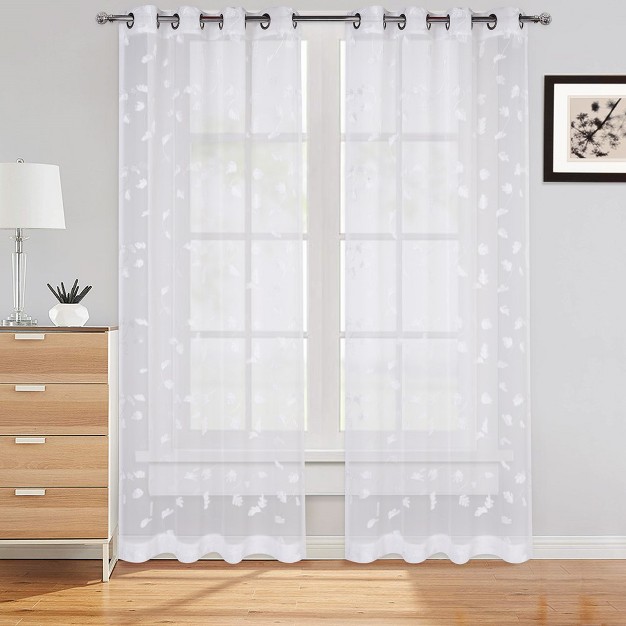 Trinity Embroidery Sheer Curtains Faux Linen Textured Solid Grommet For Kitchen