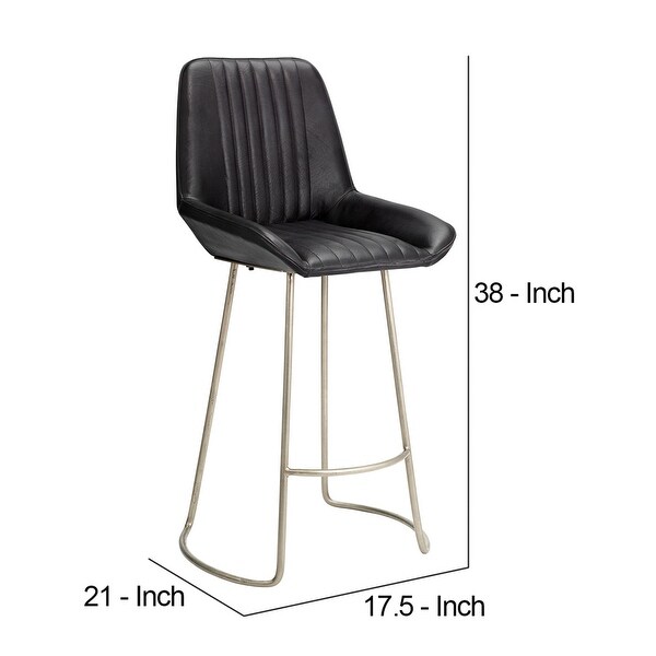 Counter Stool with Leatherette and Metal Sled Base， Black and Silver