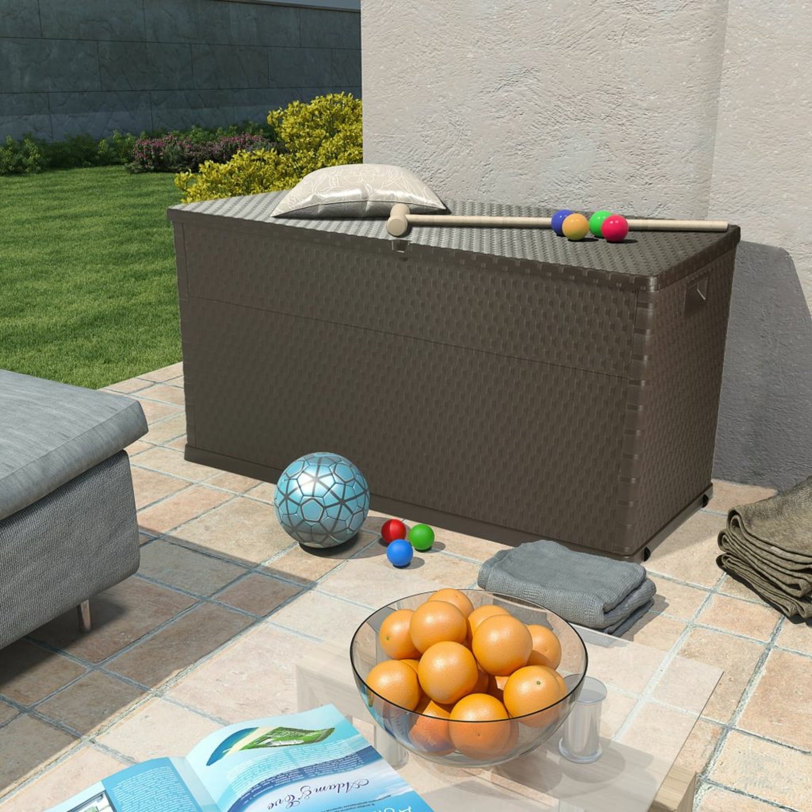 Patio Storage Box Brown Large Deck Box Organization and Storage for Patio Furniture, Outdoor Cushions, Garden Tools and Pool Toys, Brown 47.2"x22"x24.8"