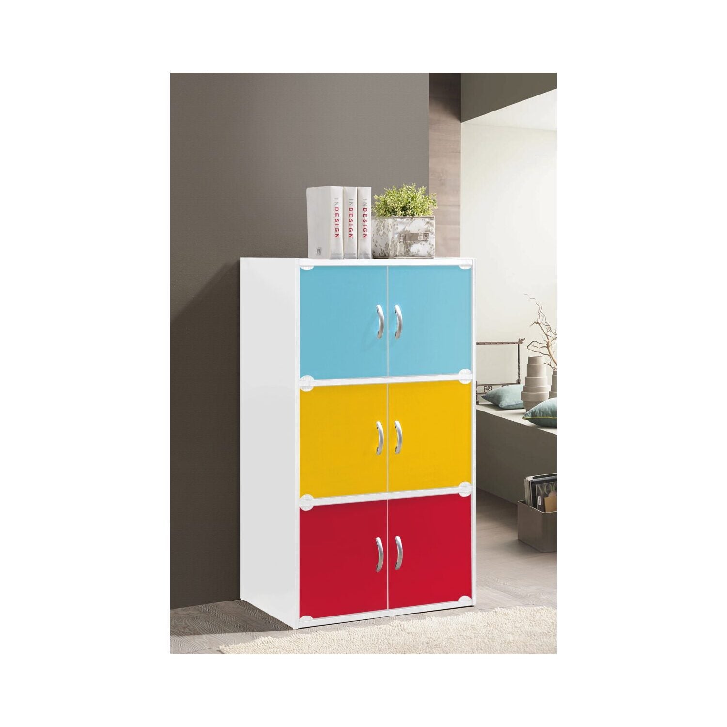 Hodedah 3-Shelf, 6-Door Multipurpose Cabinet, Rainbow