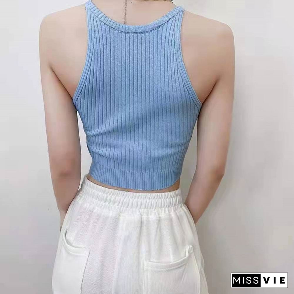 Women Plain Halter Tops Knitted Off Shoulder Y2K Tops Camis Sexy Crop Tops Women Tank Tops Summer