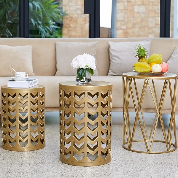 3piece nested metal circular coffee table with plant stand/garden stool