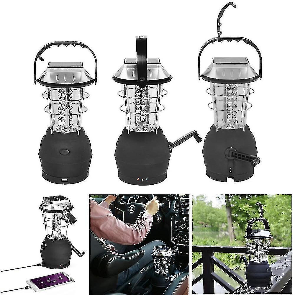 Camping Lanterns Led Solar Lamp Hand Crank Dynamo Waterproof Portable Emergency Light Black