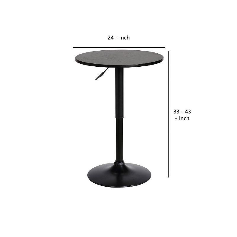 24 Inches Round Adjustable Pub Table with Metal Base， Black