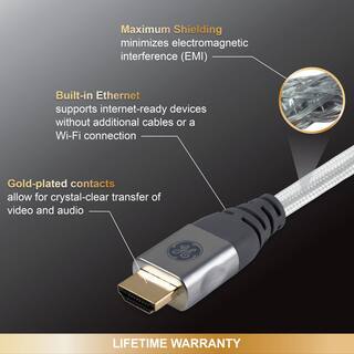 GE 15 ft. 8K HDMI 2.1 Cable with Ethernet and Gold Plated Connectors in Grey 66832