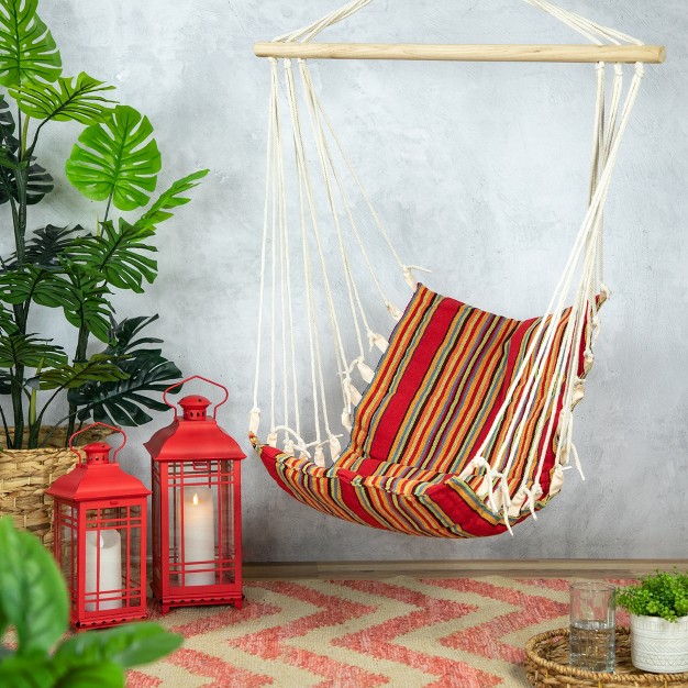 X 34 quot Striped Hammock Chair With Padding And Wooden Bar Red yellow