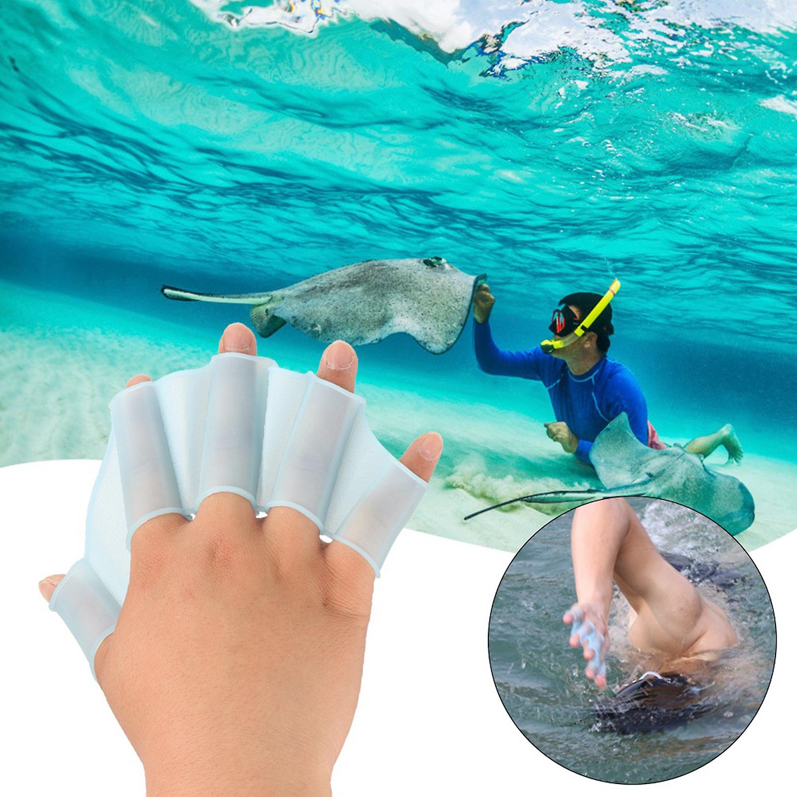 1 Pair Webbed Gloves Finger Swimming Diving Fins Swim Flippers Hand Paddle (s)