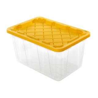 HDX 27 Gal. Storage Tote in Clear with Yellow Lid 206231