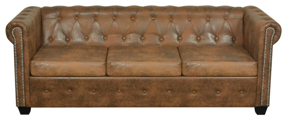 vidaXL Sofa 3 Seater Couch Settee Furniture with Tufted Arms Brown Faux Leather   Sofas And Sectionals   by VirVentures  Houzz