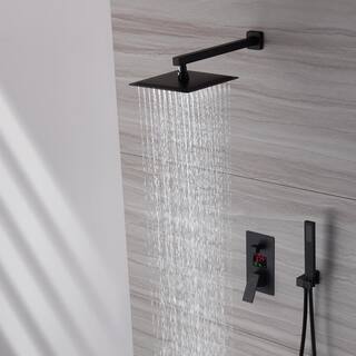 CASAINC 1-Spray Patterns with 2.5 GPM 10 in. Wall Mount Dual Shower Heads with Digital Display in Matte Black M6340-A-10-MB