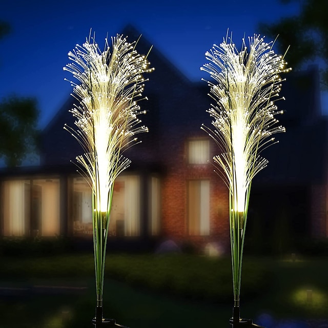 2pcs Solar Pathway Garden Light Outdoor Waterproof LED Bulrush Optical Fiber Light Garden Villa Pathway Decoration Courtyard Walkway Solar Landscape Lights