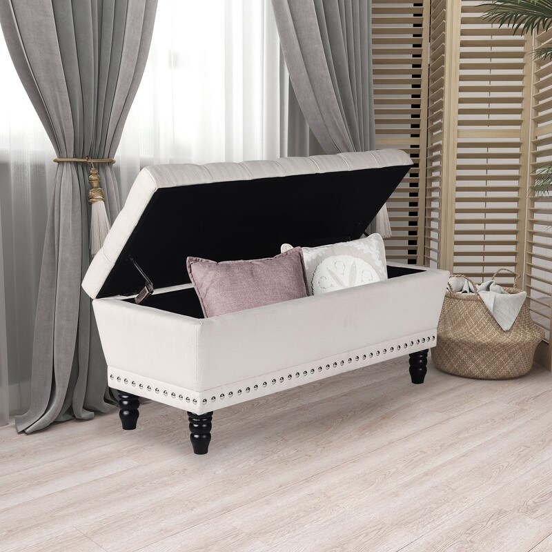 Adeco Button Tufted Trapezoid Storage Ottoman Bench