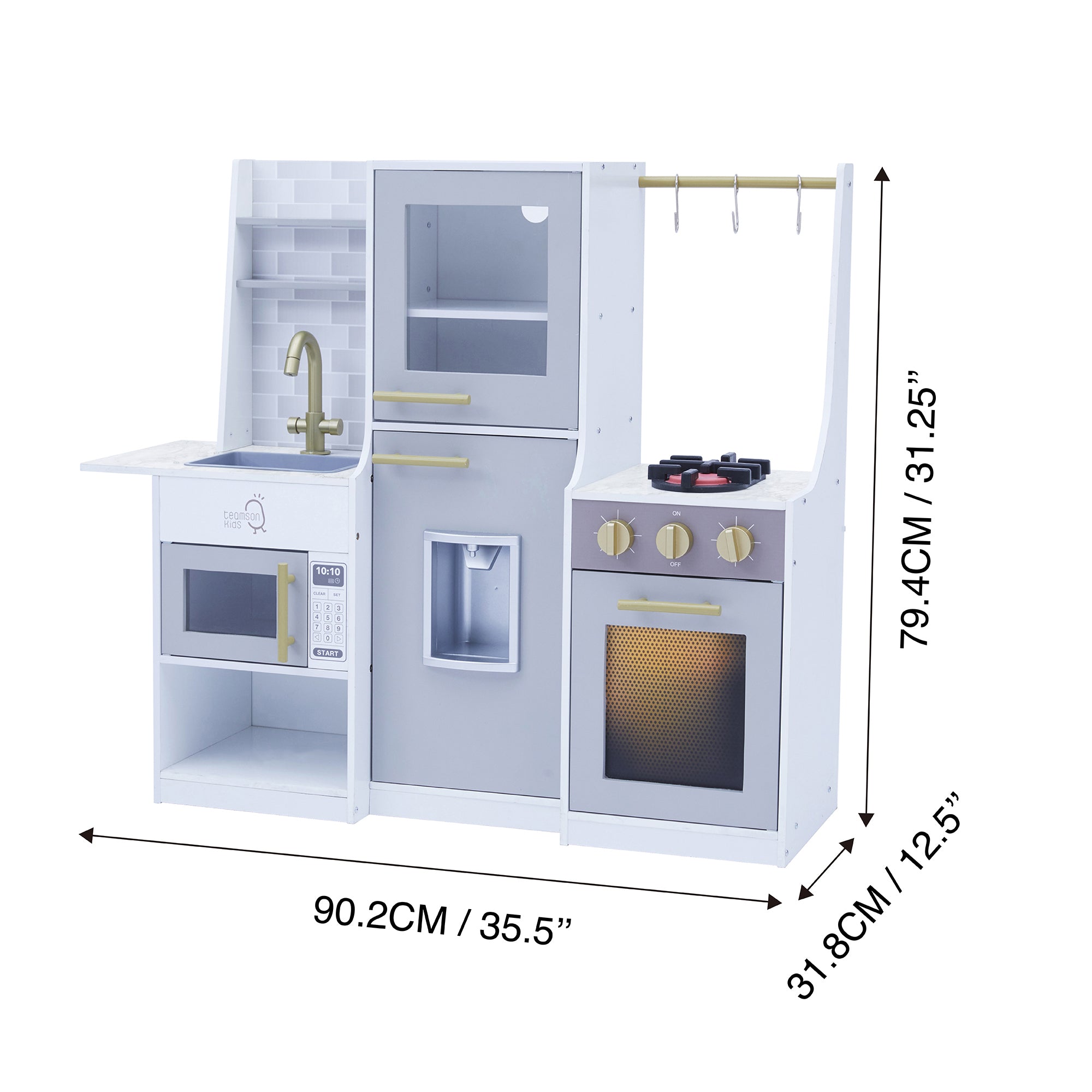 Teamson Kids Little Chef Lyon Wooden Kitchen and Hydroponic Garden w/ Accessories, Gray