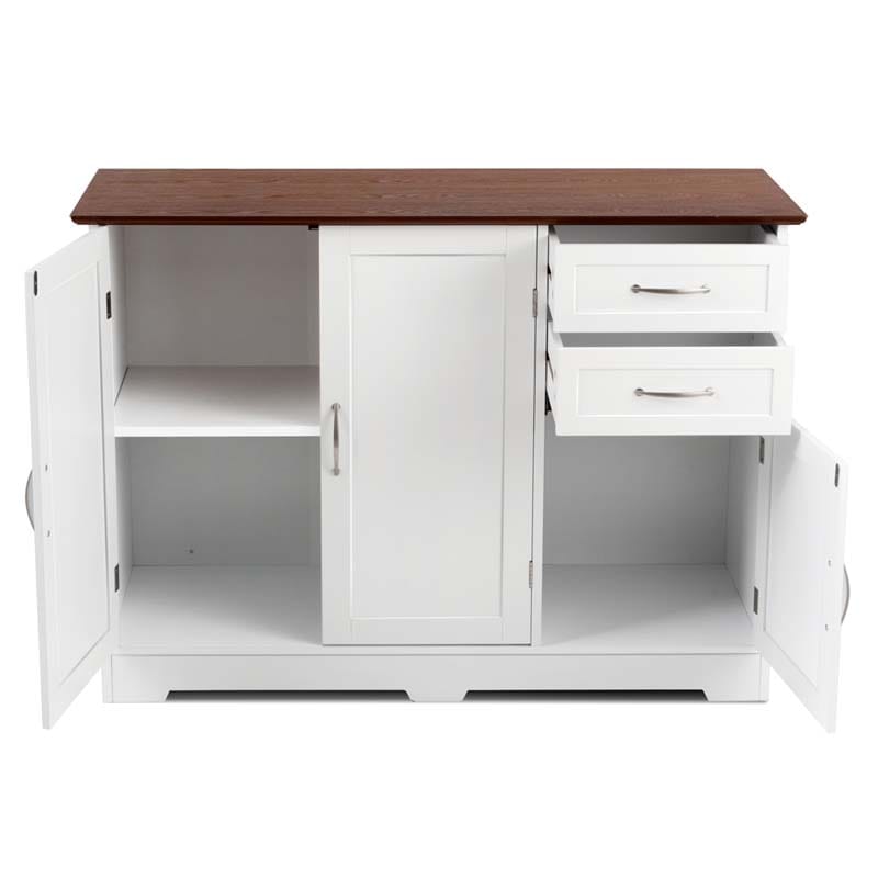 White Buffet Server Sideboard Storage Cabinet Console Table Utensils Organizer with 2-Door Cabinet & 2 Drawers